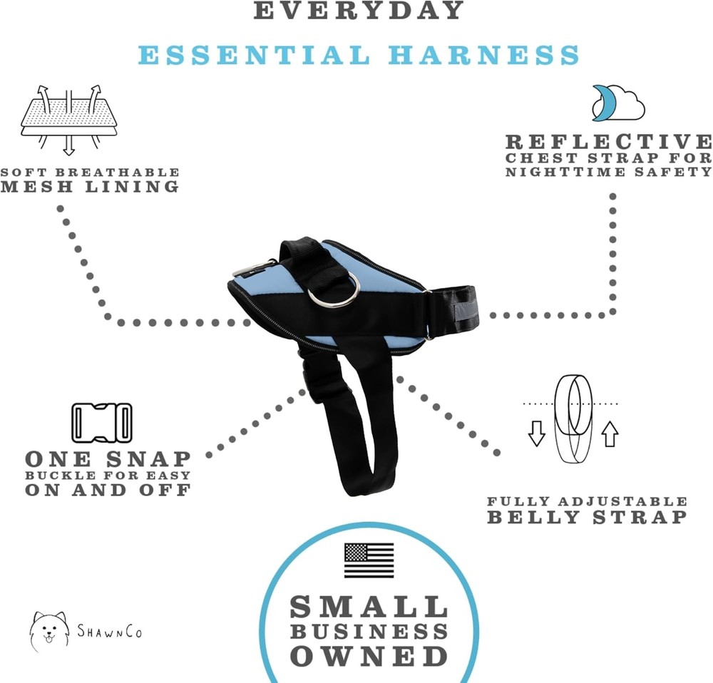 Basic Dog Harness with Anti-Pulling Design and 3 Leash Hooks