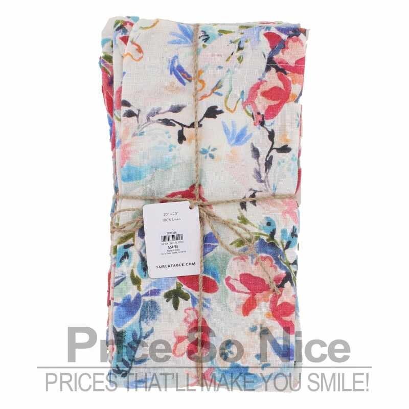 SUR LA TABLE FLORAL LINEN NAPKINS - 20 X 20, SET OF 4 MSRP $55 - NEW