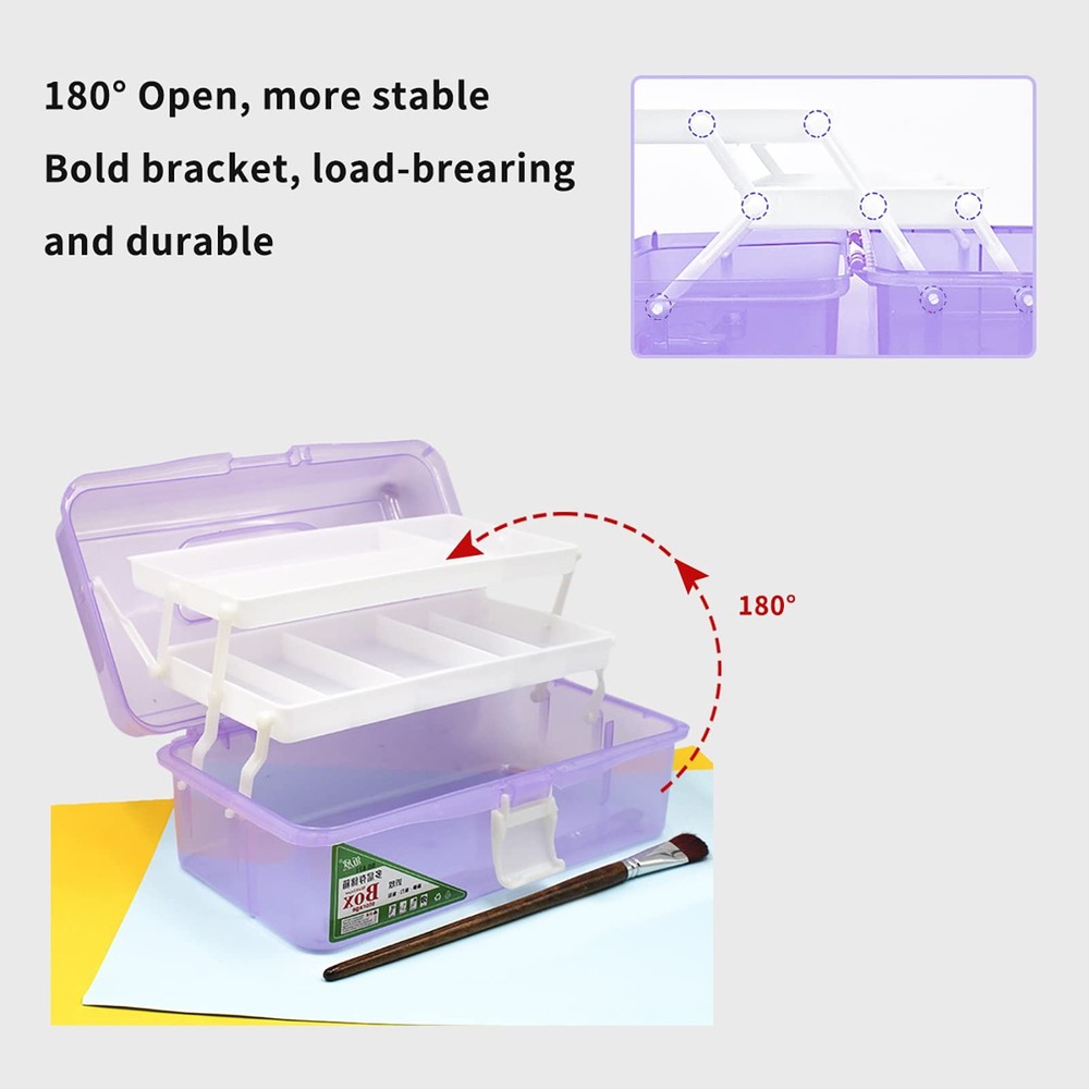 13in Three-Layer Clear Art Storage Craft Organizer, Folding Tool with Handle,...