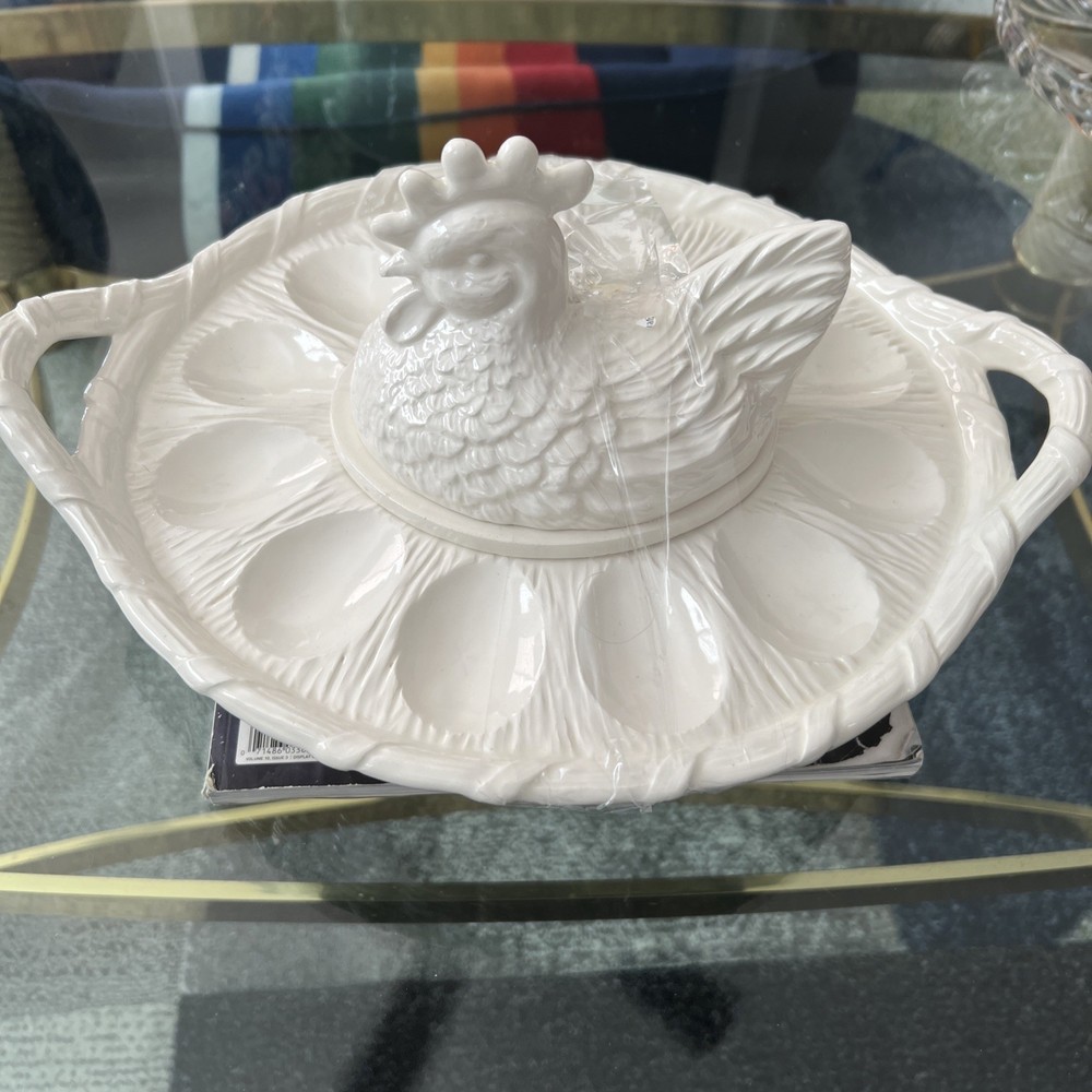 White Ceramic Chicken Deviled Eggs Holder