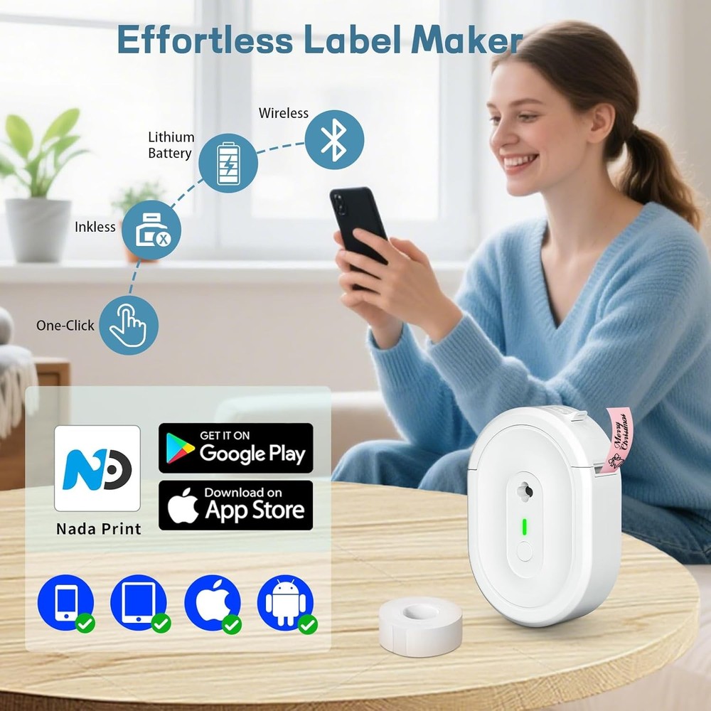 Label Maker Machine with Tape, Small Portable Bluetooth Label Printer, Handheld