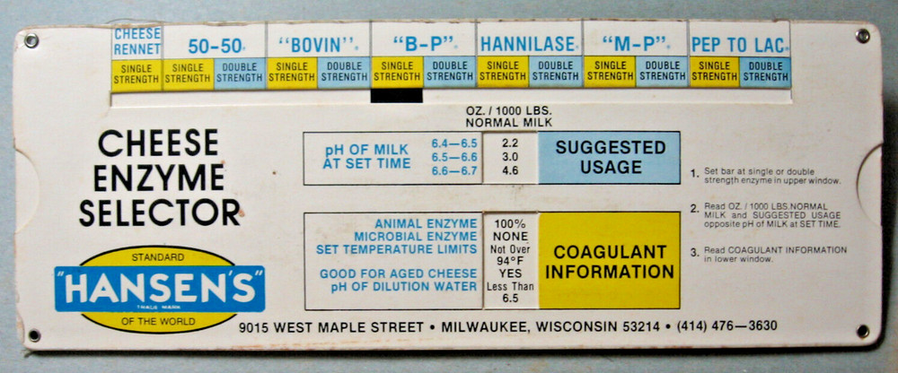 1978 Hansen's Dairy Laboratory Slide Calculator