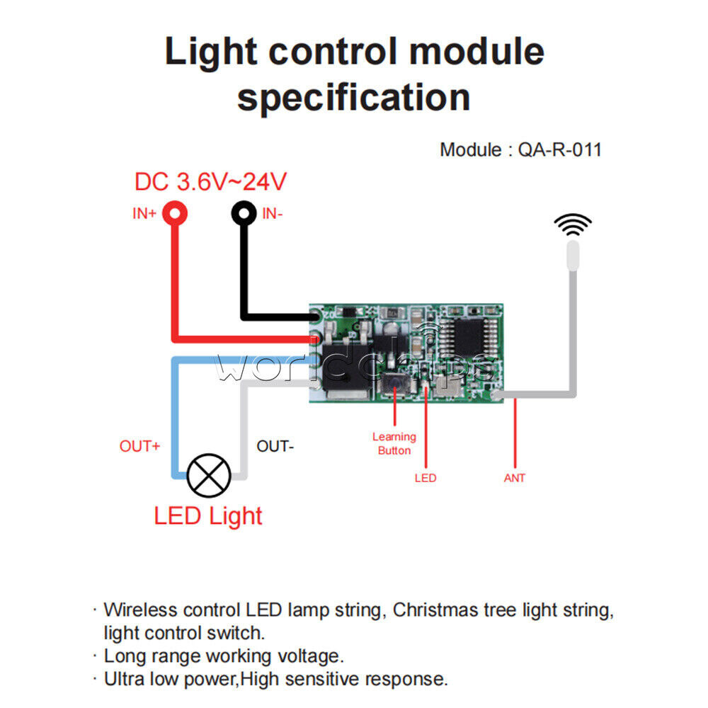 433mhz DC 3.6V-24V 1CH Relay Wireless RF Remote Control Switch Receiver Module