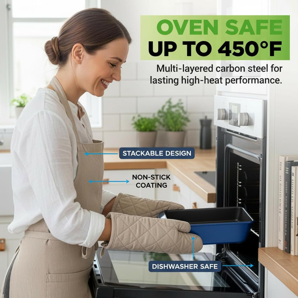 8-Piece Nonstick Stackable Bakeware Set - PFOA, PFOS, PTFE Free Baking Tray Set