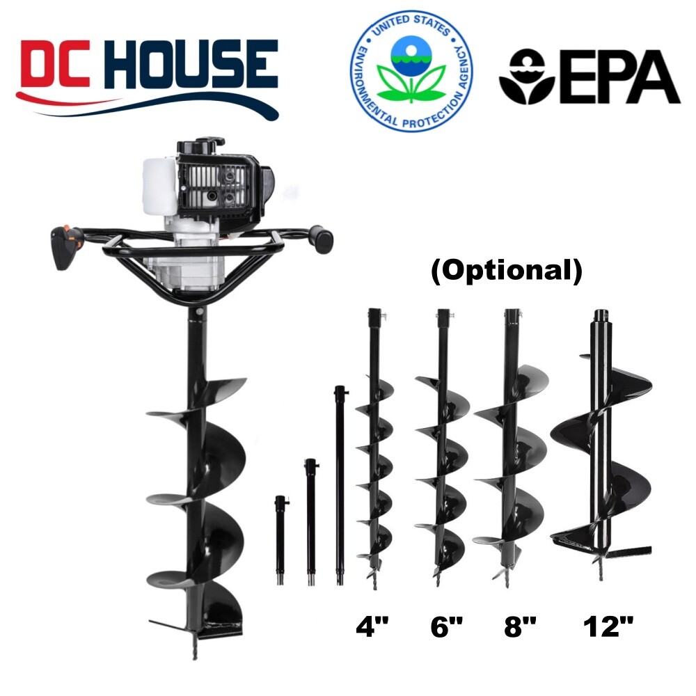EPA Certified 52CC 2.4HP Auger Post Hole Digger 6'' 10''  Drill Bits Optional
