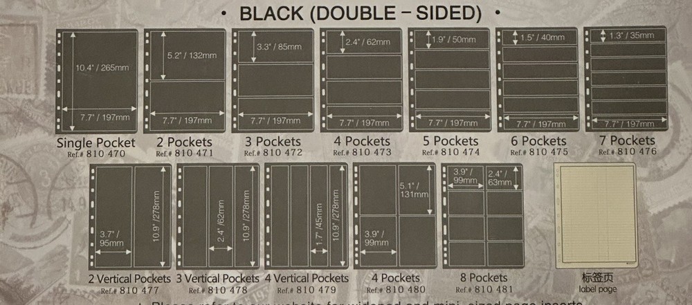 10 Sheets with 9 Binder Holes Double Sided Stamp Album Stock Pages(1 pockets)#1