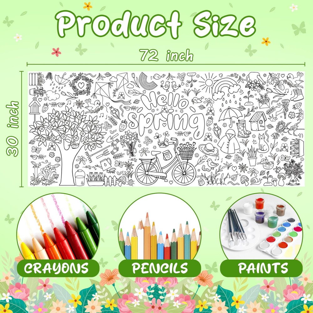 Spring Giant Coloring Poster/Tablecloth - Spring Decorations for Home-30 x 72...
