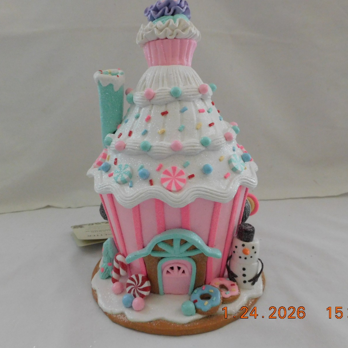 New 2025 Trimsetter Gingerbread Light Up LED "Round Pink House" 9.5"T x 7.5"