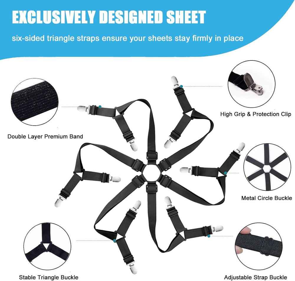Bed Sheet Holder Straps, Adjustable Elastic Fitted Sheet Strap Tablecloth Clip