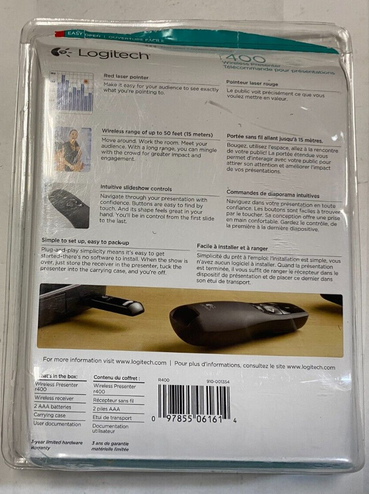 New! Logitech R400 Wireless Presenter Remote Control and Laser Pointer