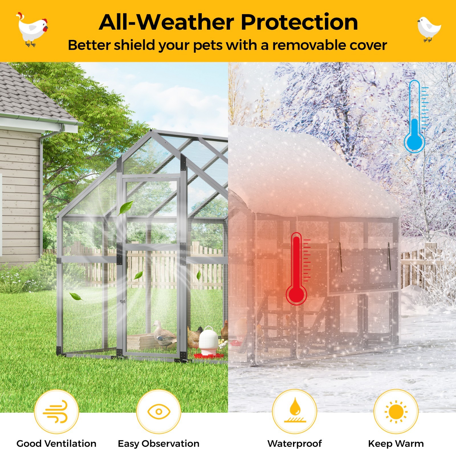 Outdoor Wooden Super-large Chicken Coop Walk-in Chicken Runs for Yard with Cover
