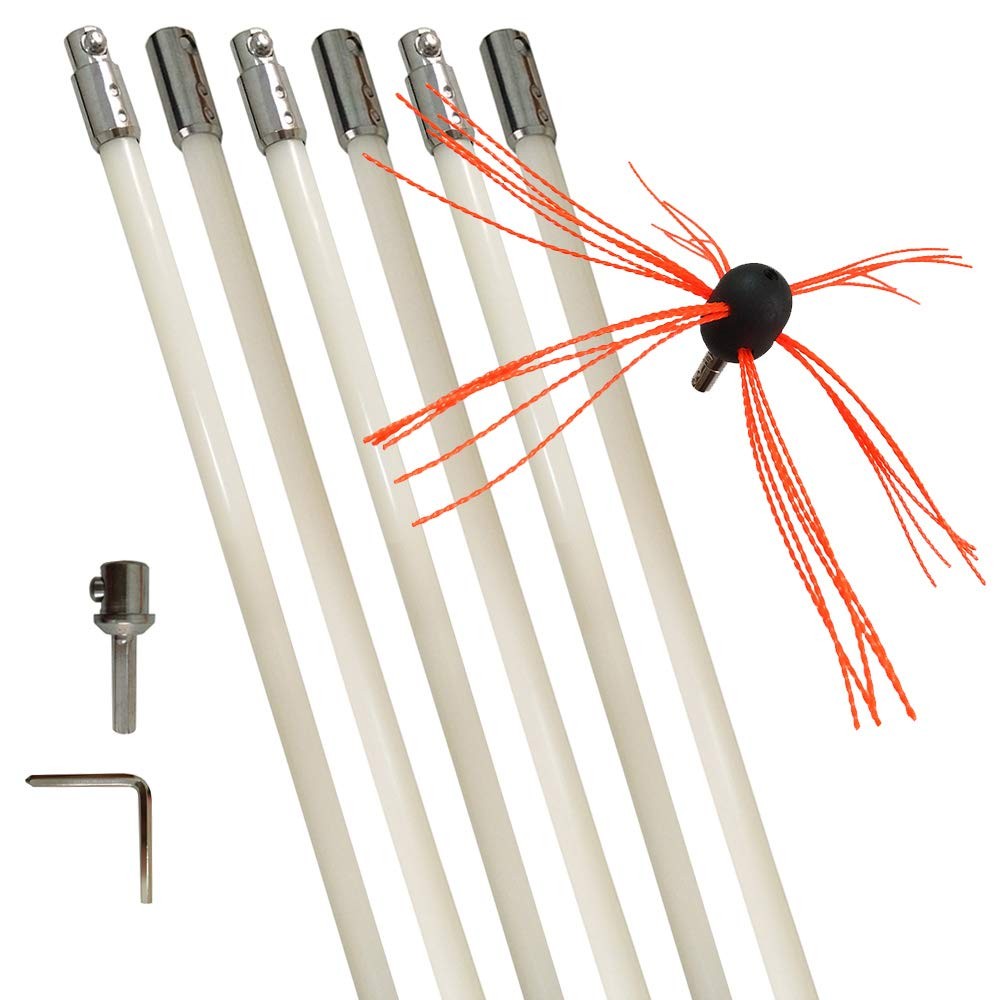 Chimney Cleaning Brush Kit 20ft Rotary Drill Powered Sweep Tool