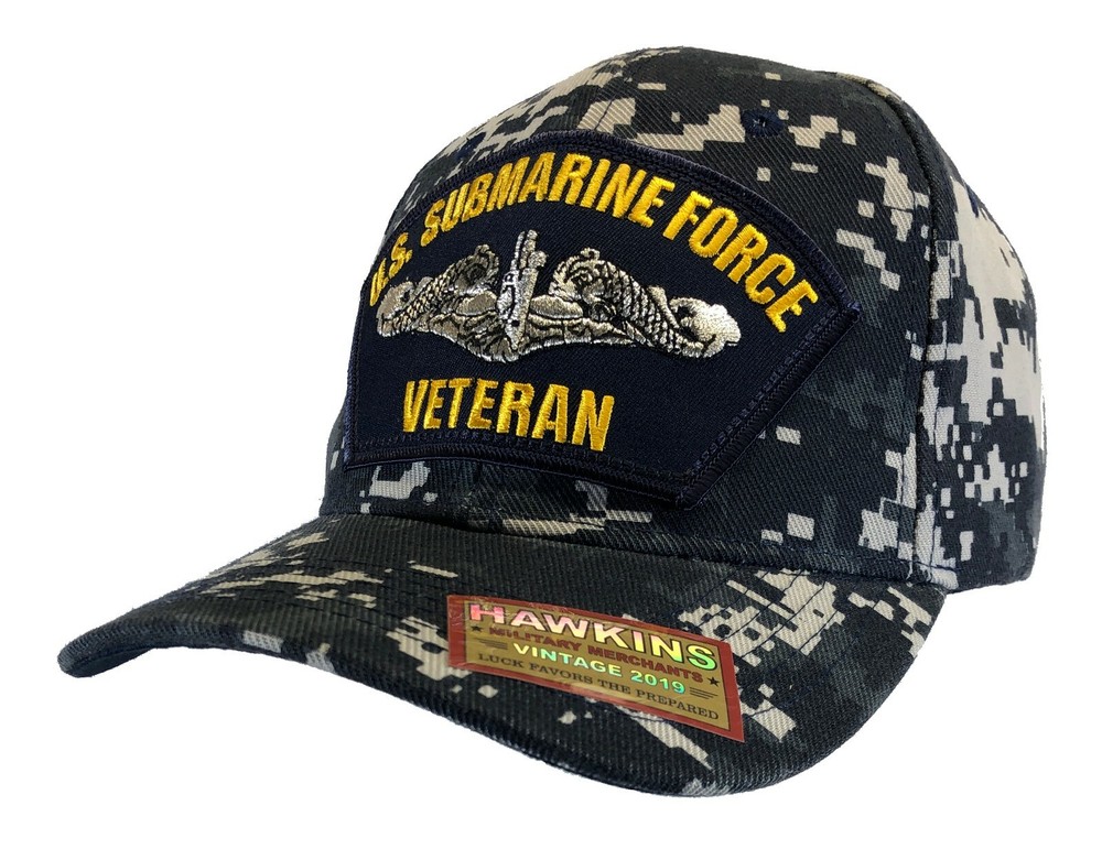 "VETERAN" U.S. Submarine Force Hat Digital Blue Structured Ball Cap Version