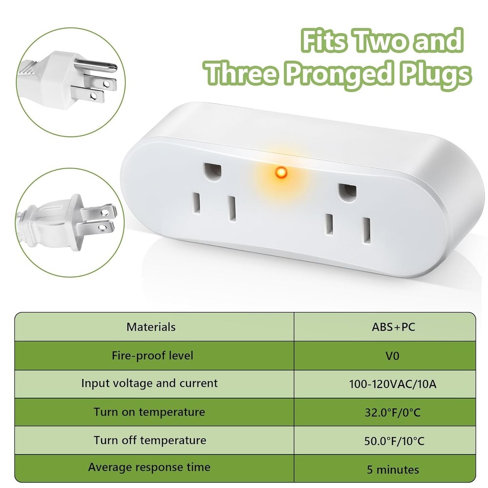 Thermostatically Controlled Outlet Temperature Outlet Plug Auto Turn on Below