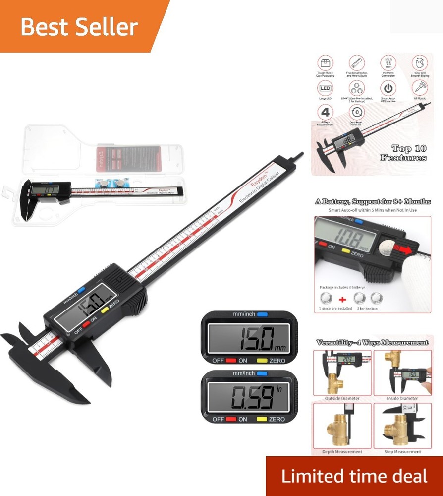 High Accuracy Digital Caliper - 0.01” Precision with Auto-Off & LCD Display