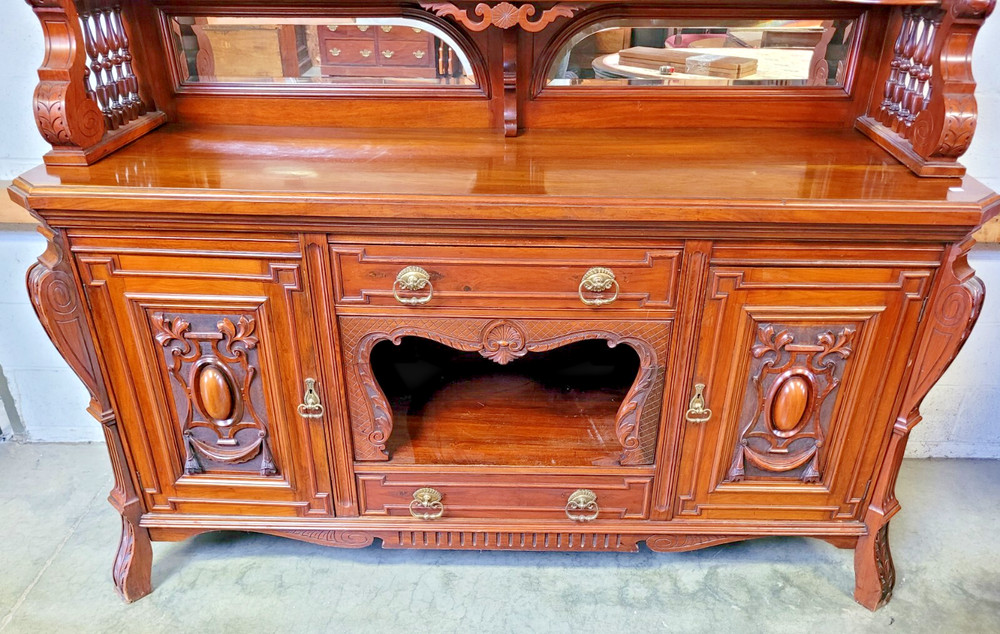 ANTIQUE VICTORIAN MAHOGANY SIDEBOARD BACKBAR