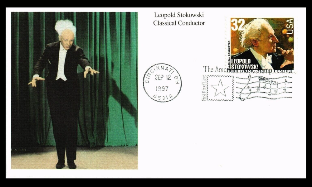 LEOPOLD STOKOWSKI CLASSICAL COMPOSER 1997 MYSTIC FDC BIO ON REVERSE UNADDR