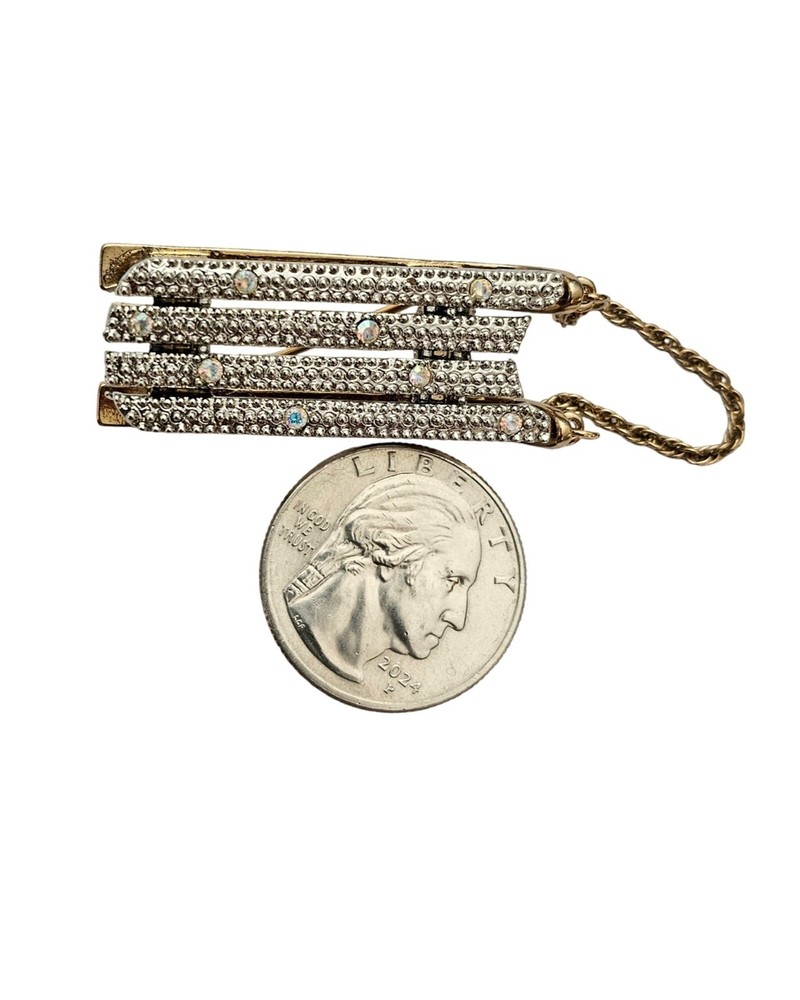 Rhinestone Sled Brooch Chain Handle Pin