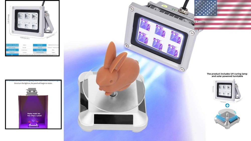 3D Printer UV Resin Curing Light with 360° Solar Turntable - Quick & Efficient