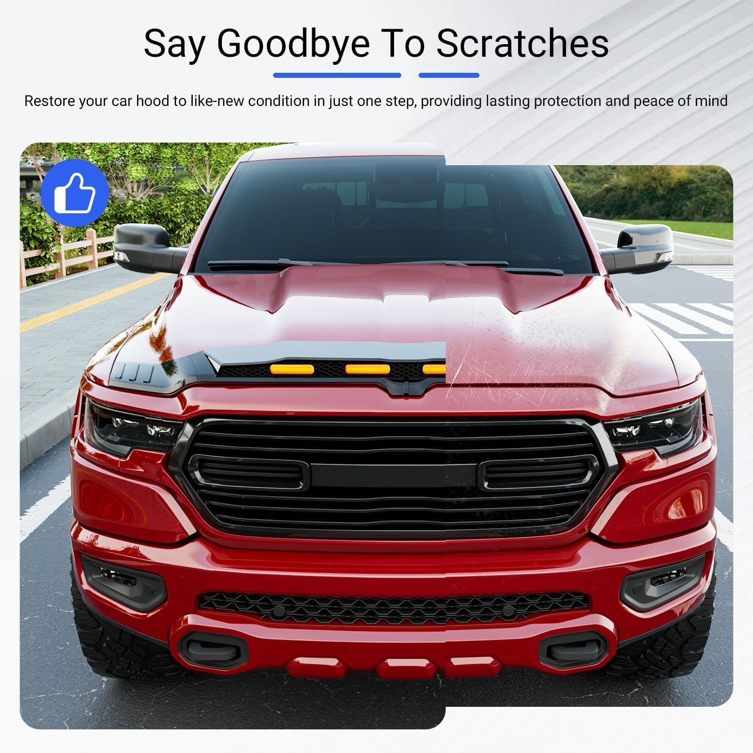 For 2019-2026 Dodge RAM 1500 Hood Protector with LED Light Hood Deflector