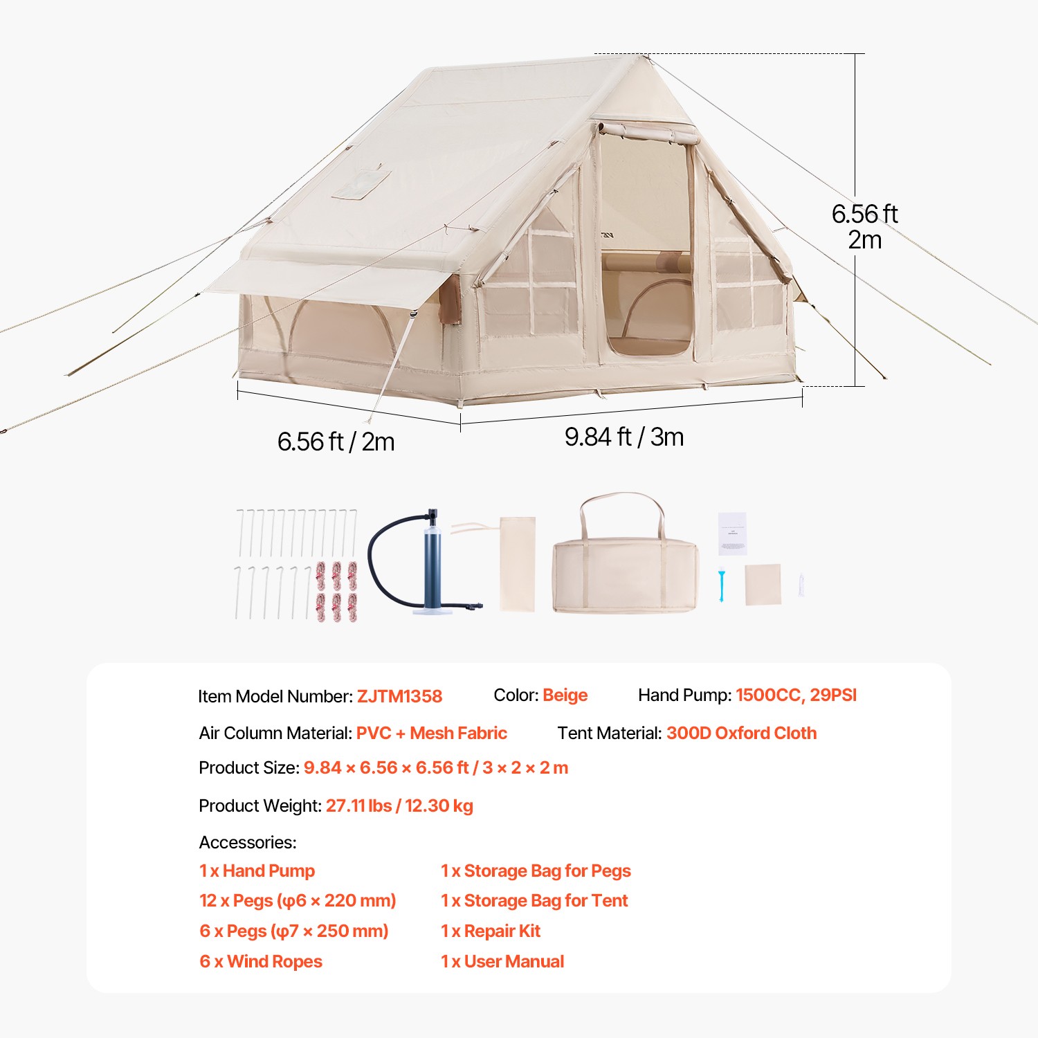 Inflatable Tents for 3-5 Person Camping Tent Blow Up Tent w/ Pump & Stove Jack