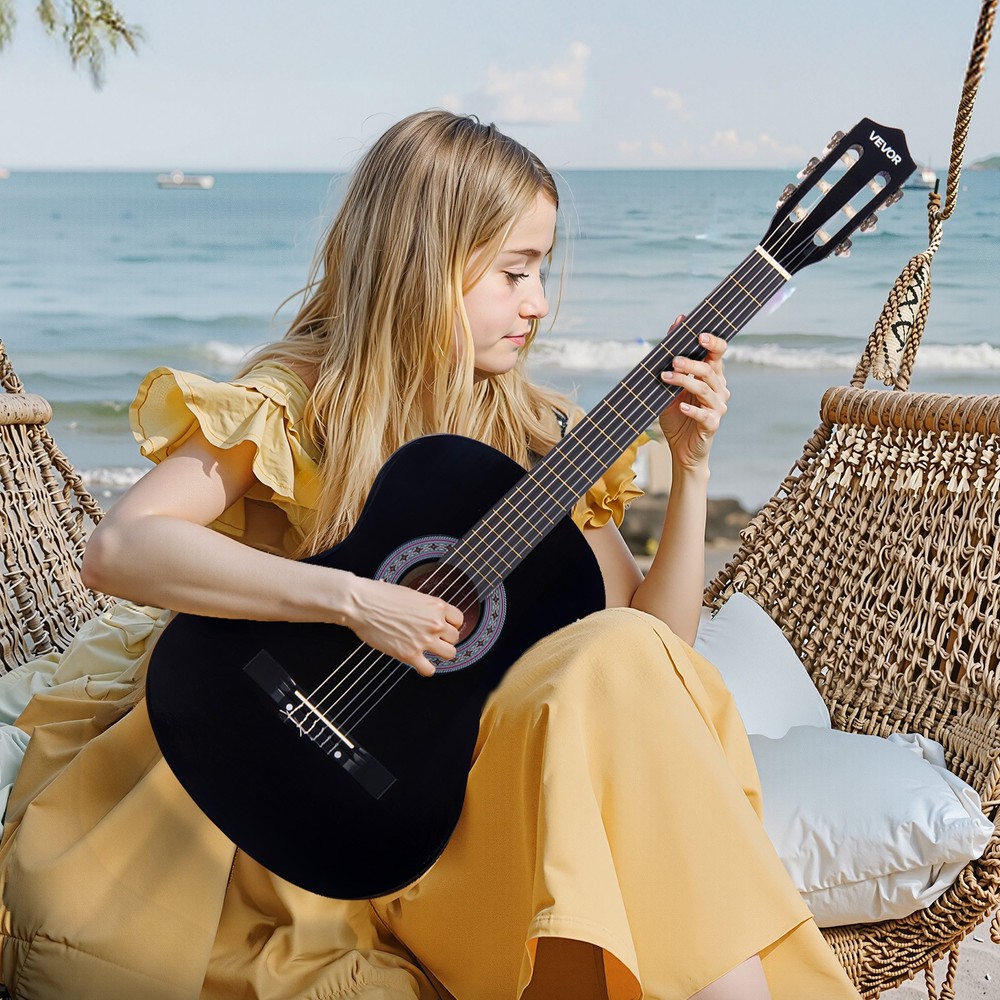 VEVOR Classical Guitar 38 in Guitar Beginner Starter Kit Nylon Strings Black