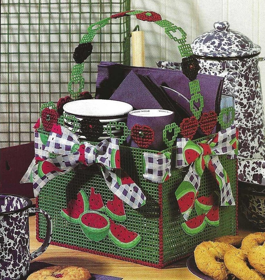 Country Watermelon Basket  (#855) Vintage Plastic Canvas pattern