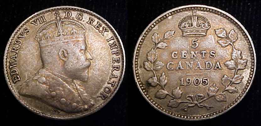 CANADA 1905 Silver Five Cents F+