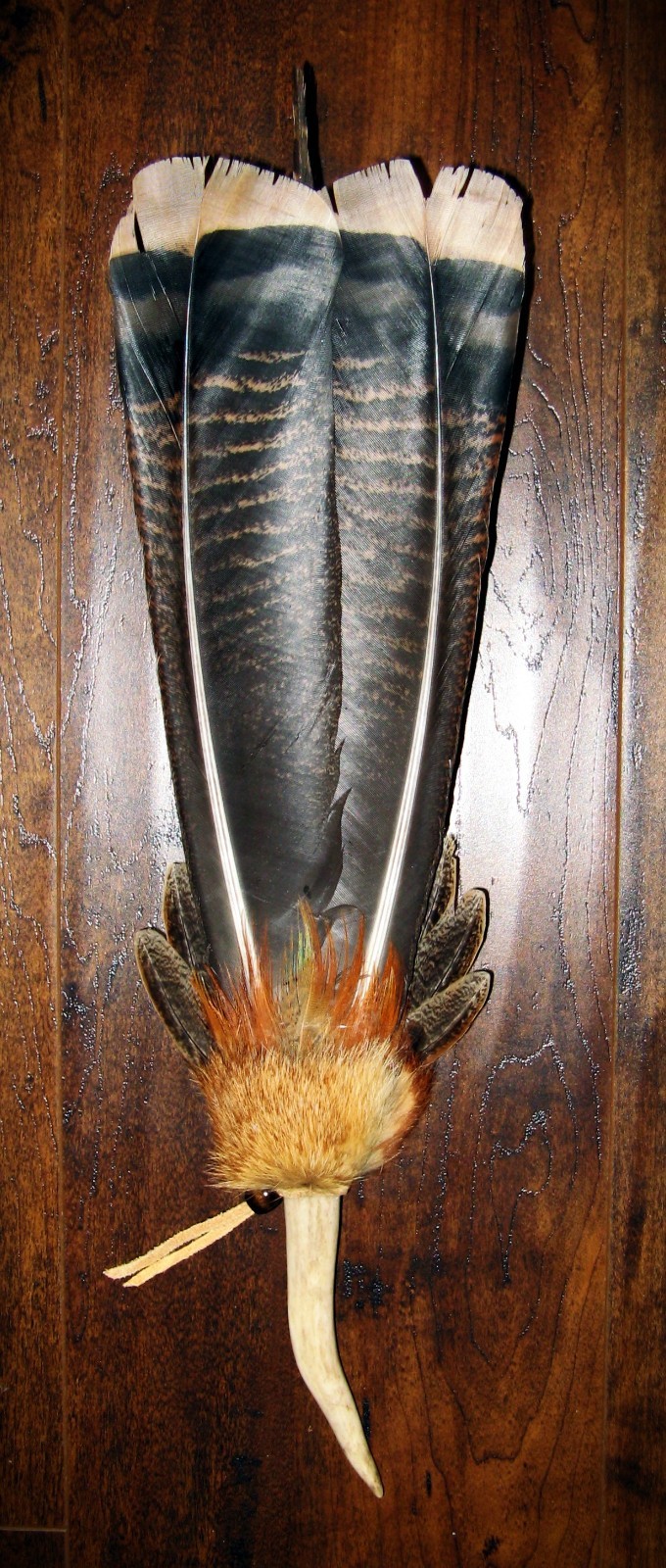 TURKEY TAIL NATIVE AMERICAN SMUDGE FEATHER FANS ANTLER 18"