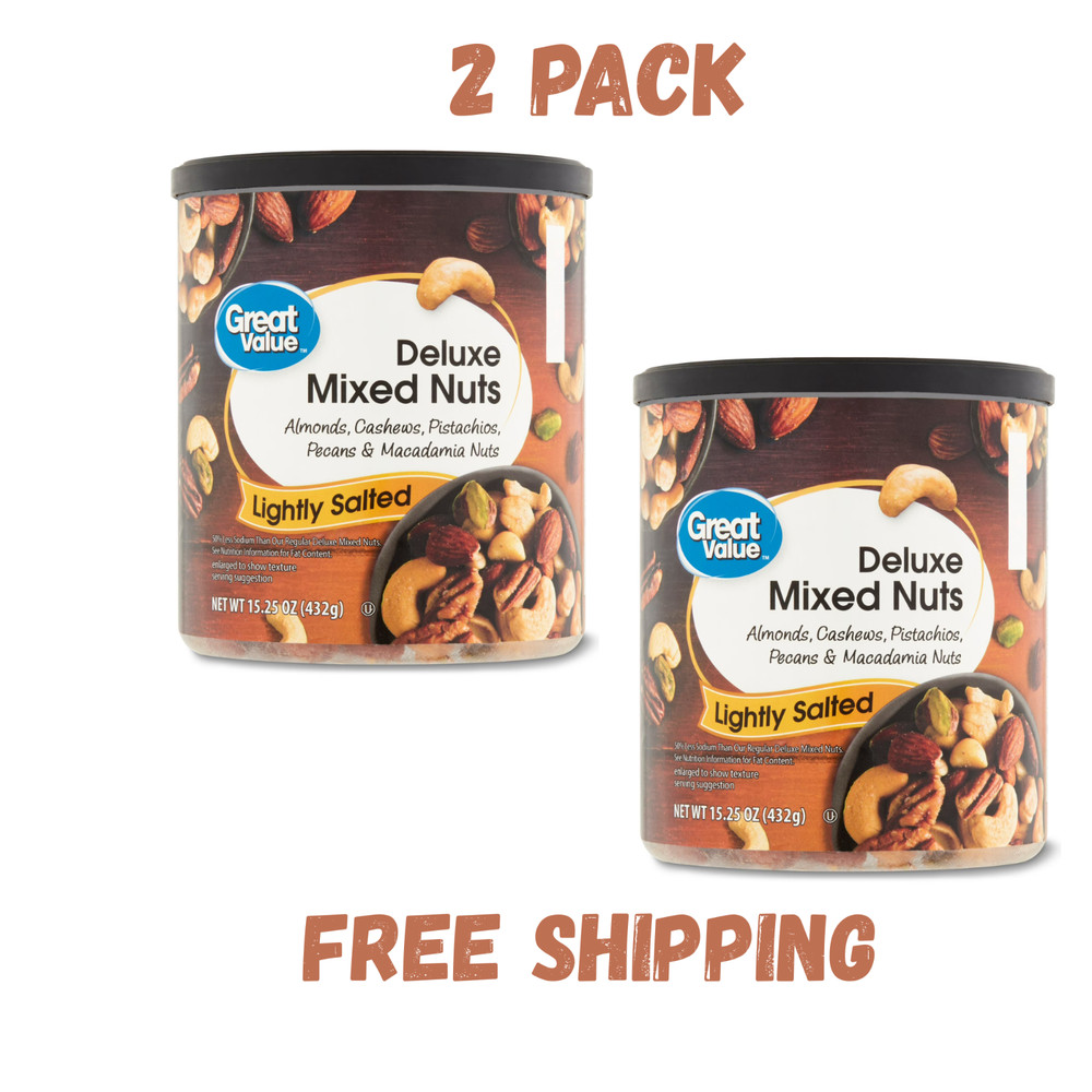 Great Value Lightly Salted, Deluxe Mixed Nuts, 15.25 oz 2 PACK..