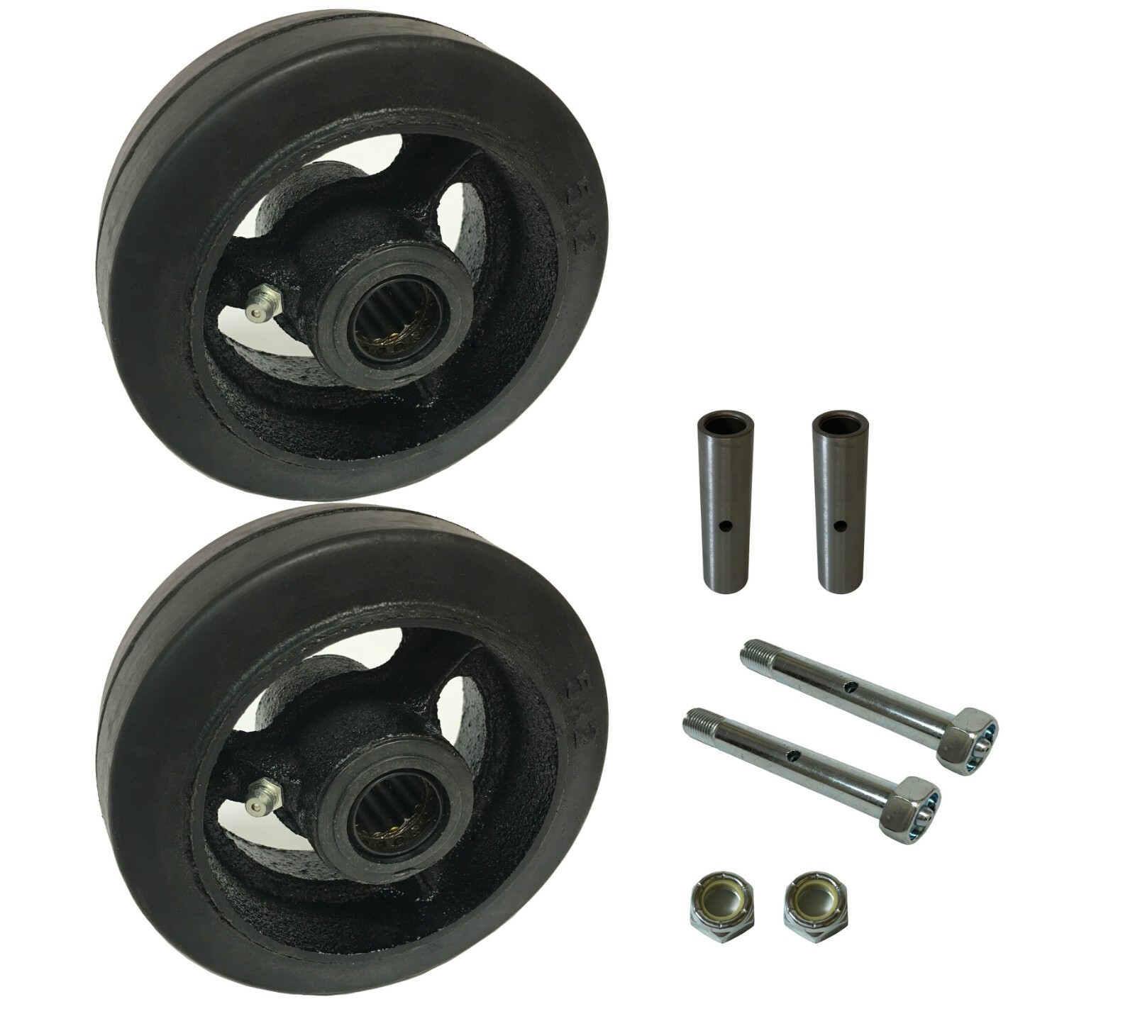 2 Caster Wheels Set 4" 5" 6" 8" Rubber on Cast Iron Wheel Set with Bearing & Kit
