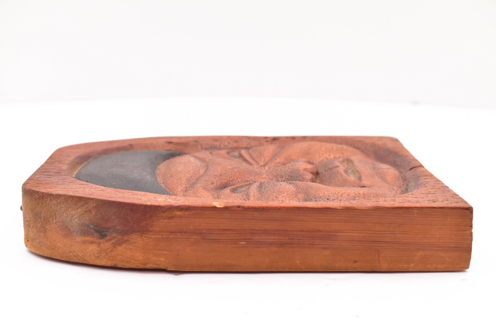 Vintage Inuit Alaskan Eskimo Carved Wood Face Plaque Portrait Mask 7" tall ATQ