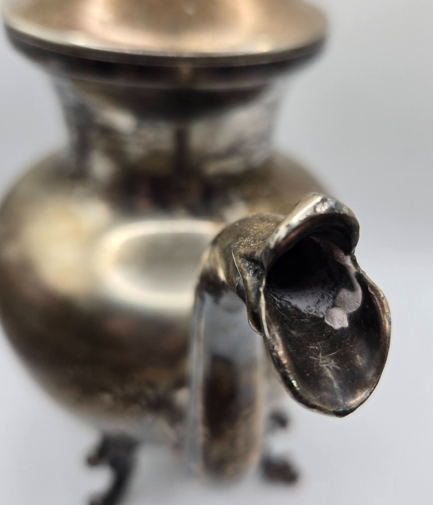 B.S. Co. Silver Plate on Copper Vintage Footed Teapot Coffee - Hinged Lid VTG