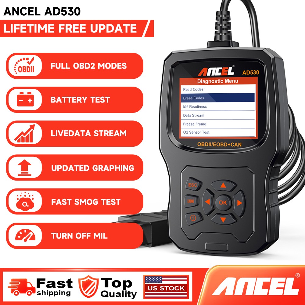 ANCEL AD530 OBD2 Code Reader Scanner Battery Test & Check Engine Diagnostic Tool