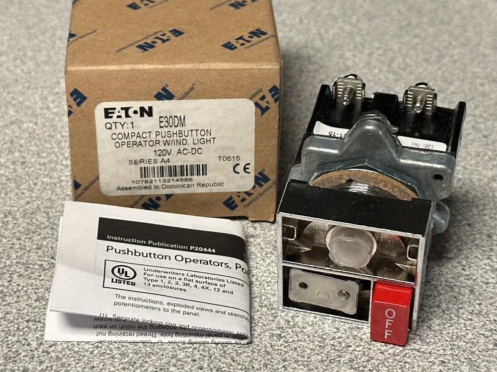 NEW EATON Cutler Hammer E30DM Compact Pushbutton Operator with Light 120V AC/DC