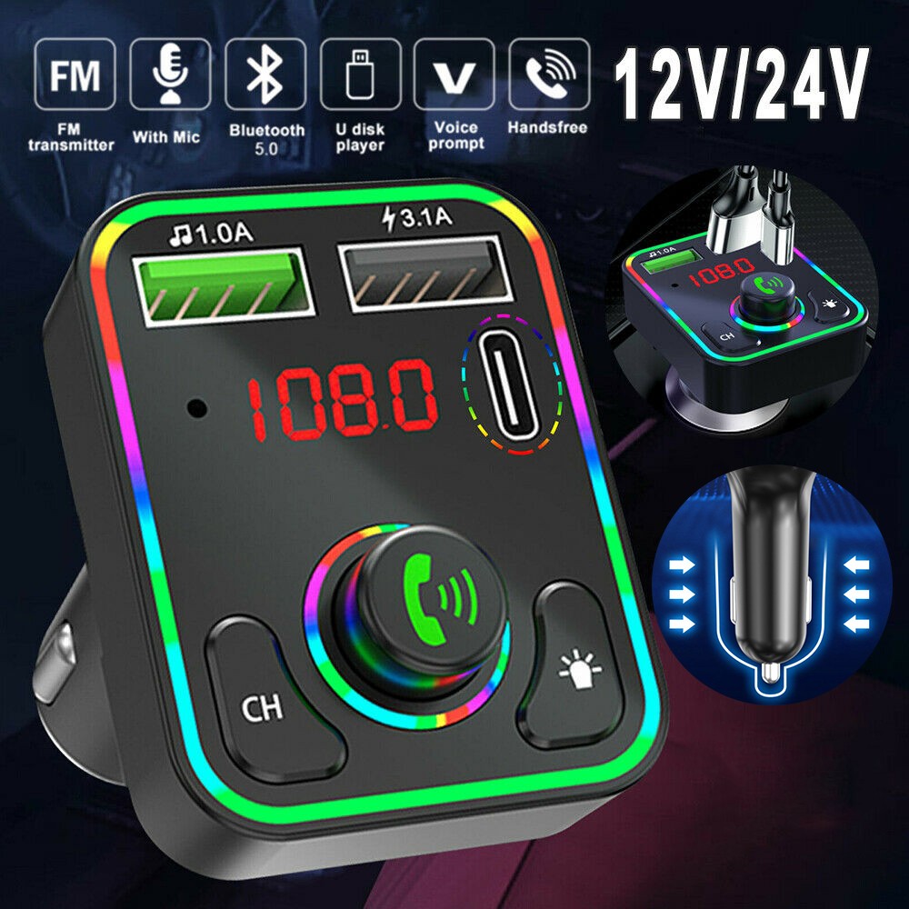 2x Car Bluetooth 5.0 Wireless MP3 Player FM Transmitter Adapter 2 USB Charger