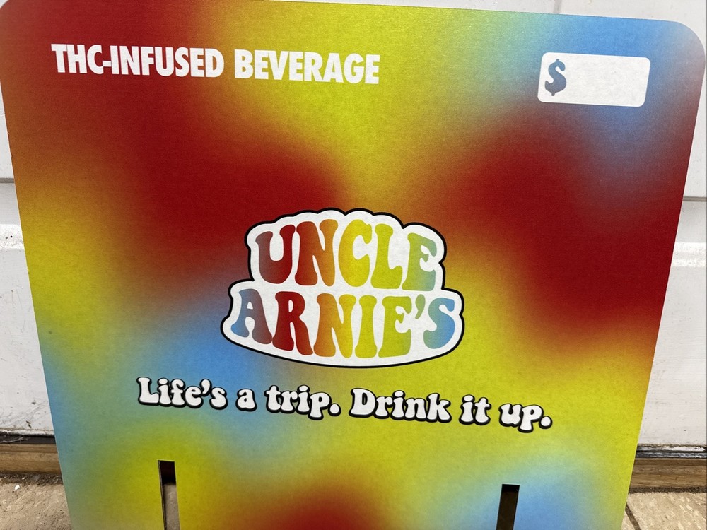 Uncle Arnies THC Beverage Cardboard Case card.double Sided Version 2