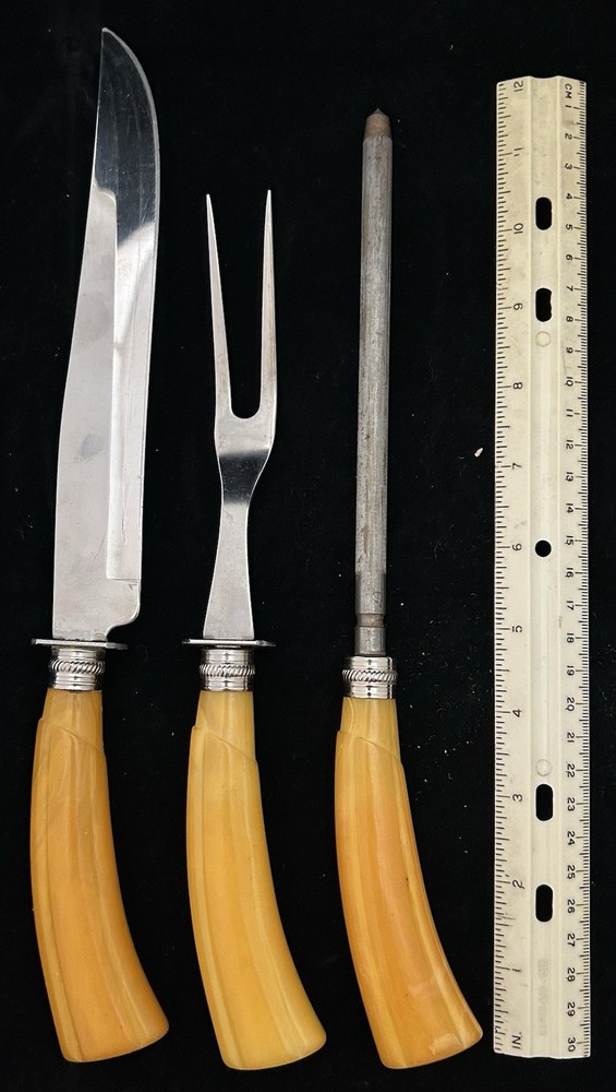 Antique Yellow Bakelite Carving Set