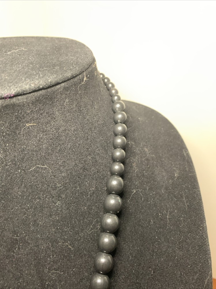 Vintage Acrylic Black Graduated Round Bead Statement Necklace