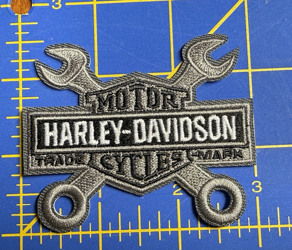 Embroidered Harley Davidson Iron-On Patch, Motorcycle, Biker Wrench