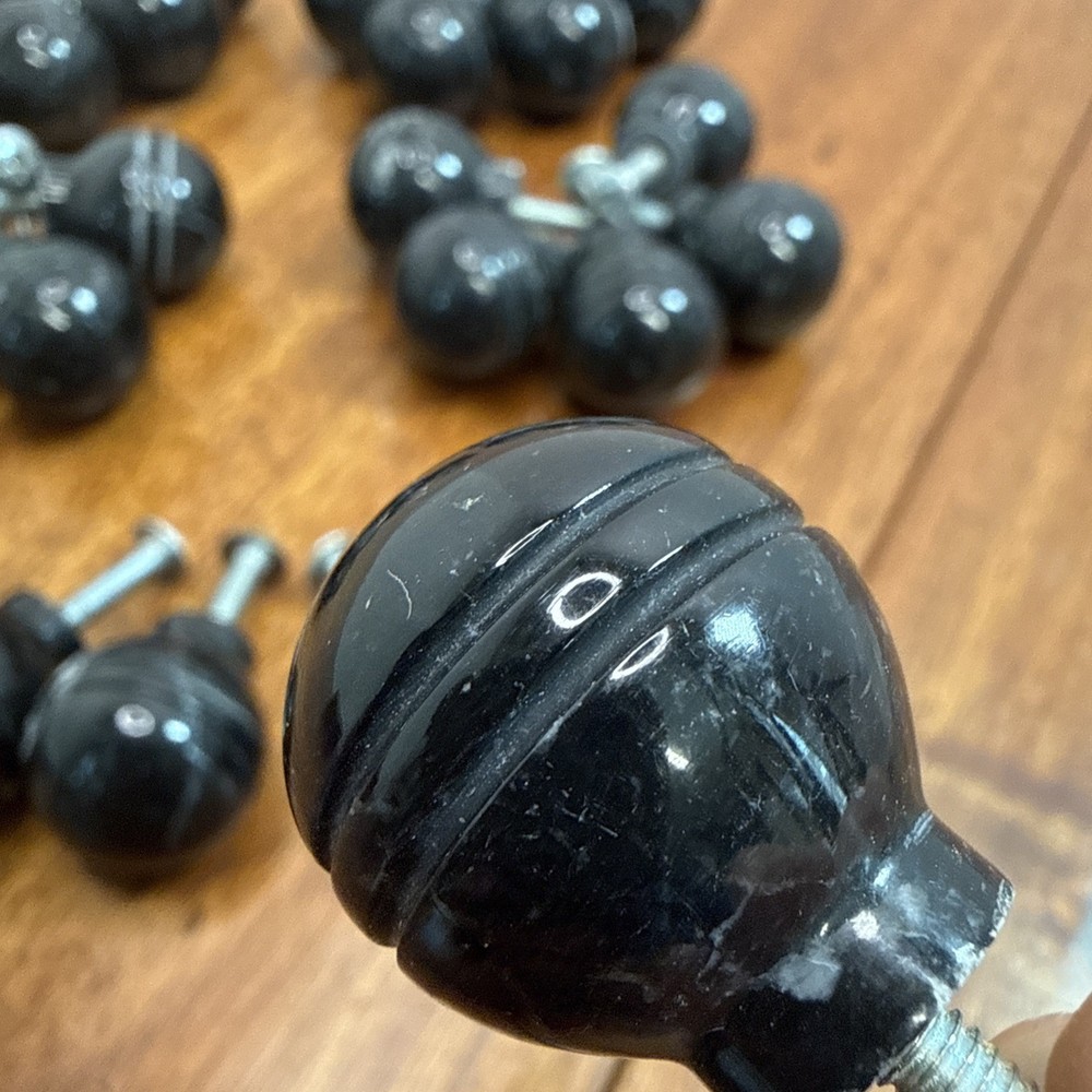 Vintage Black Marble MCM Drawer Pulls Knobs ~ Lot Of 24