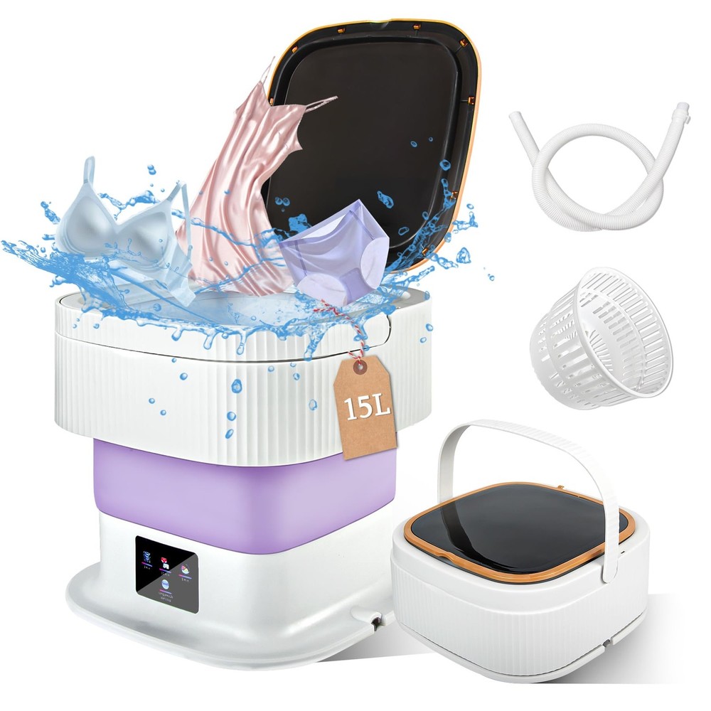 Mini Washing Machine, Portable Foldable Washer with 3 Cleaning Modes, Purple