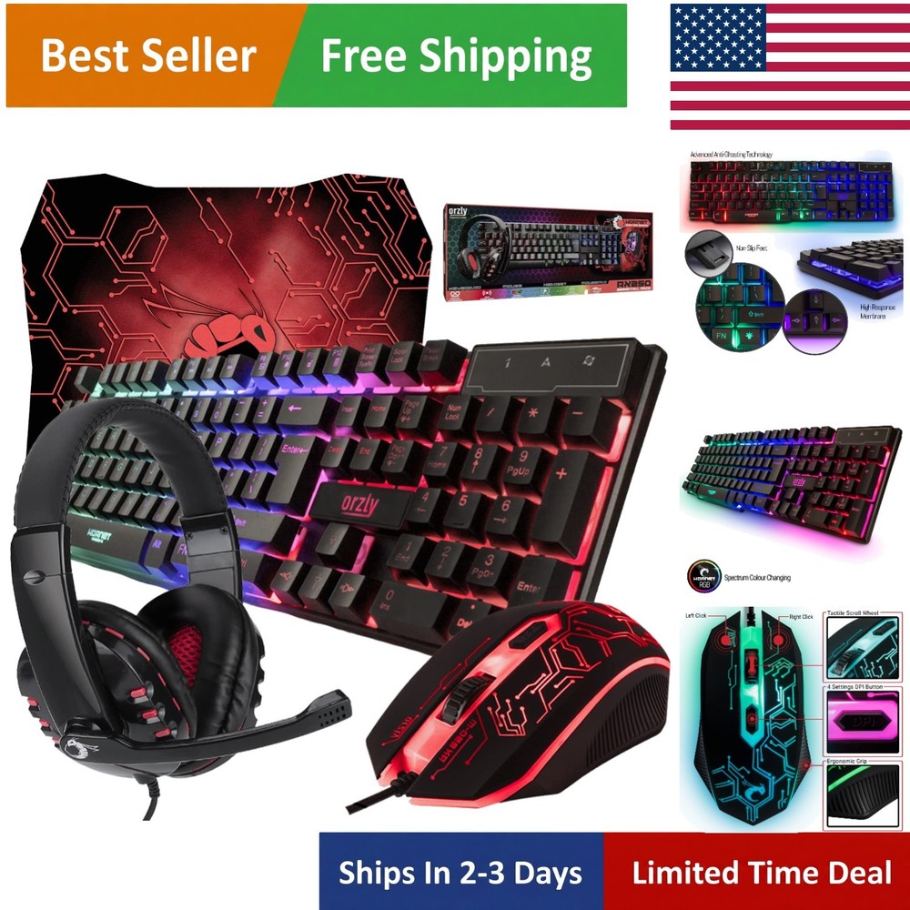 RX250 Gaming Essentials: Ergonomic Wired Keyboard, Mouse & Stereo Headset