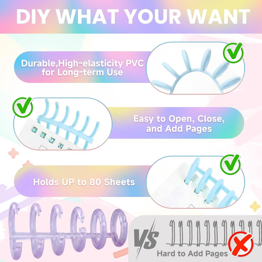 20 PCS Comb Binding Spines,Plastic Spiral Binding Coils,Easy to Adding Pages for