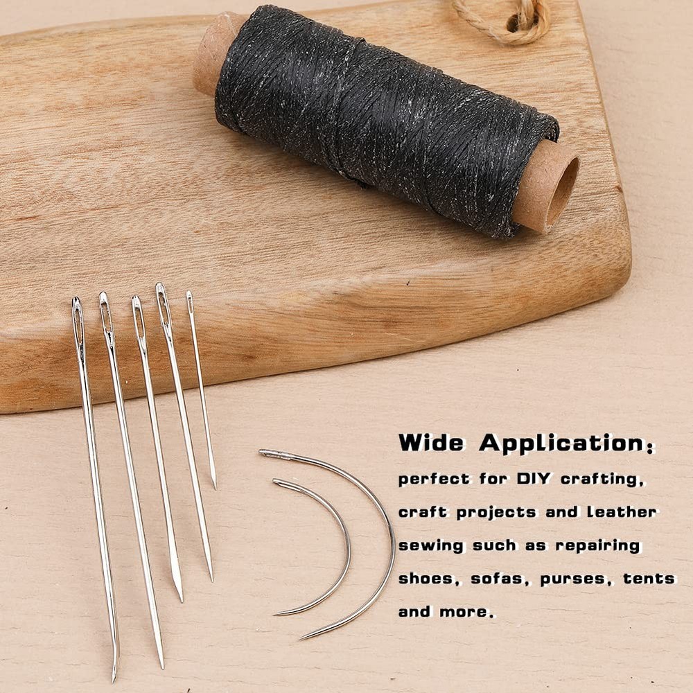 Black Waxed Thread 32 Yards, Leather Sewing Waxed Thread with Hand Sewing Nee...