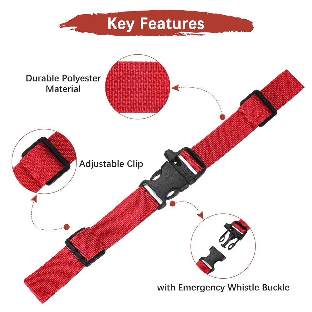 Backpack Chest Strap [2PCS] - with Emergency Whistle Buckle - [Black & Red]