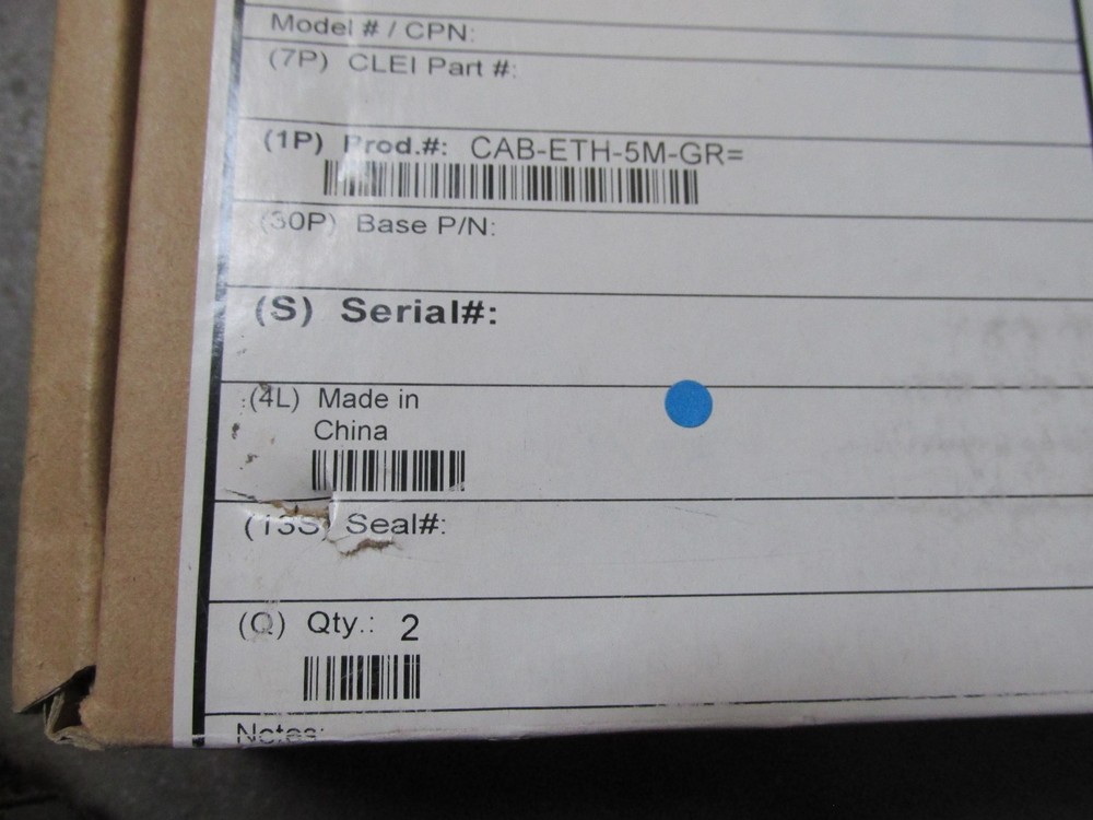 2 x New Cisco 5m RJ-45 ethernet patch cable CAB-ETH-5M-GR=