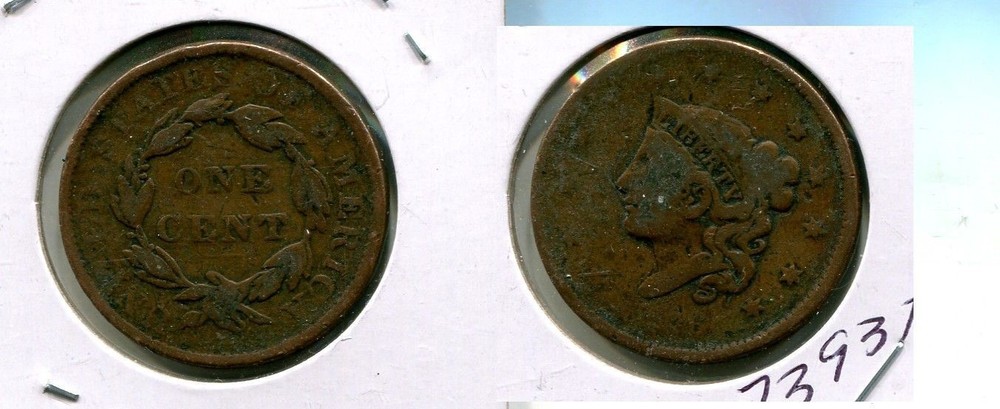 1836 CORONET HEAD LARGE CENT TYPE COIN VG 7393T