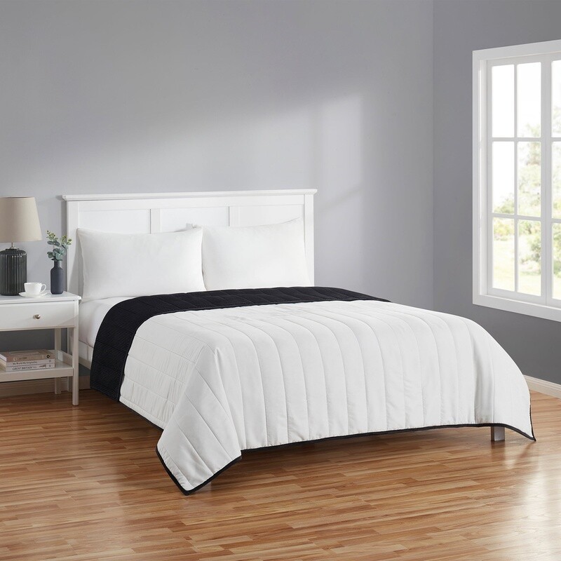 Solid Black Corduroy King Quilt Reversible Soft Microfiber Machine Washable New