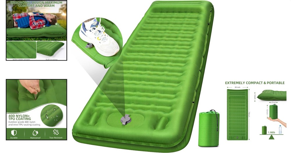 5'' Thick Inflatable Sleeping Pad - Ideal for Camping & Hiking Trips